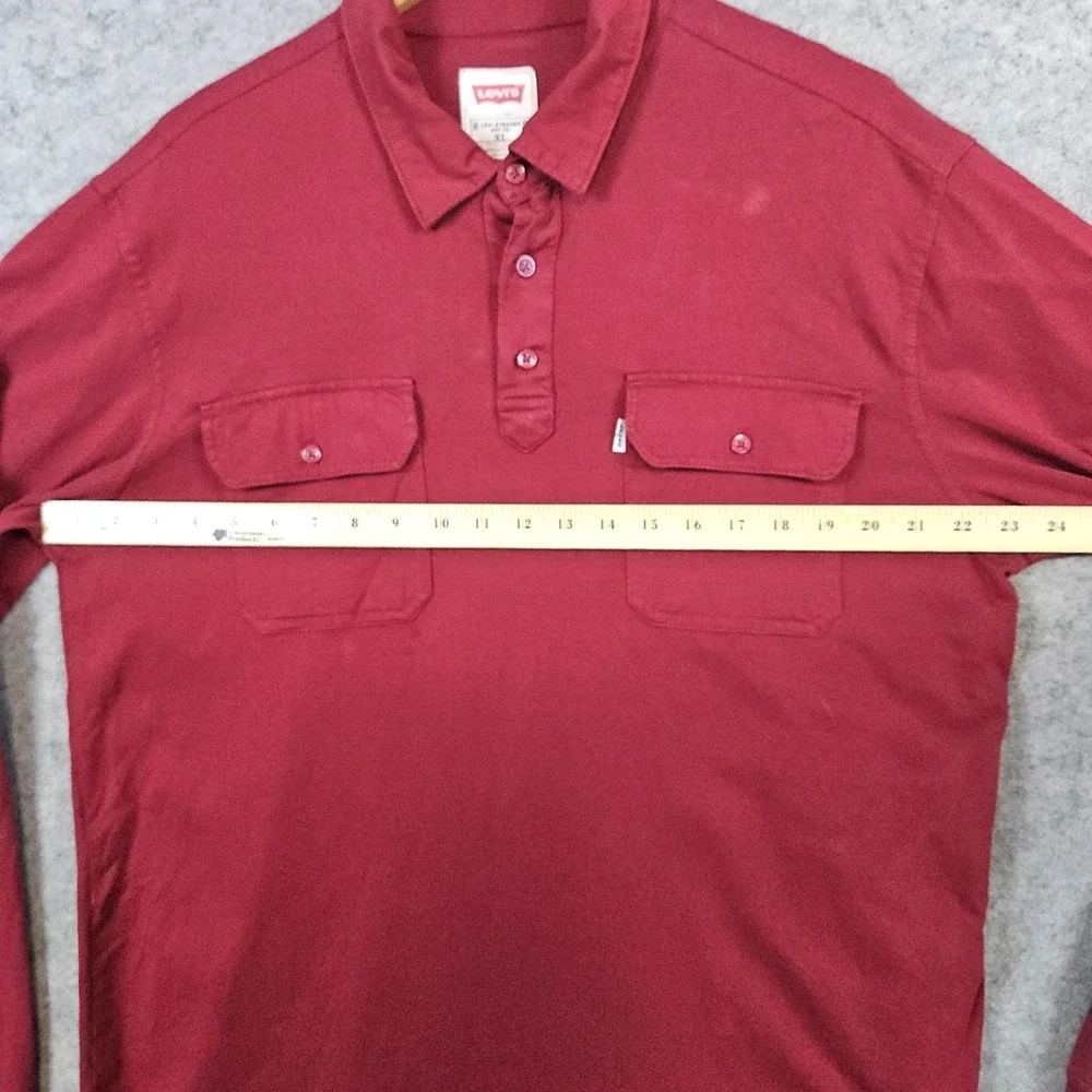Levi's‎ Men's Burgundy Long Sleeve Pocket Polo Shirt Size XL 100% Cotton SPOTS